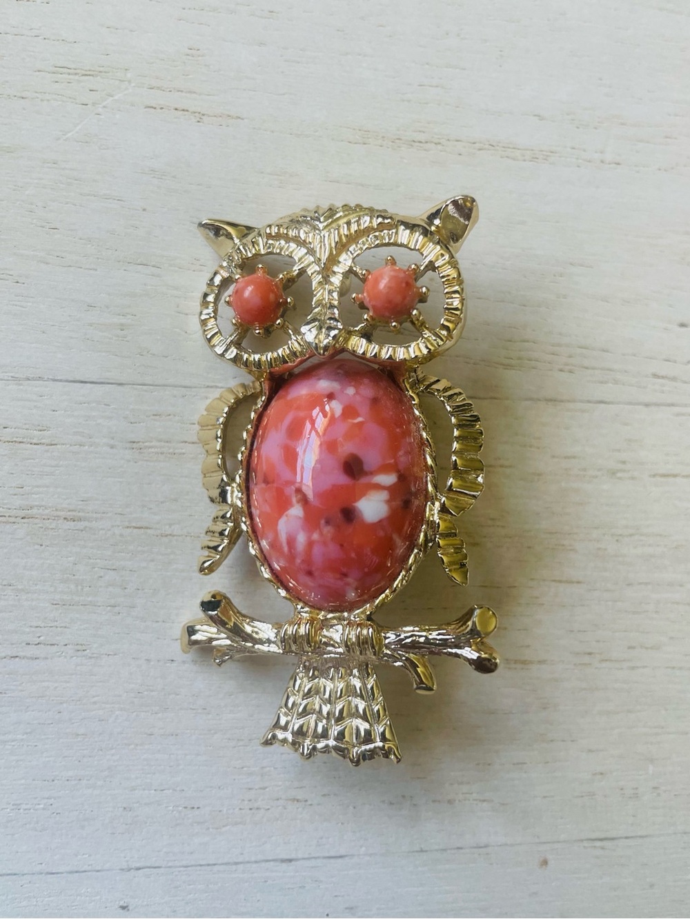Gerry’s Vintage Gold-Tone Jelly Belly Owl Brooch 1960’s